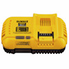 Gul DeWalt DCB118 snabbladdare för 18V batterier med svart text och ventilationsöppningar.