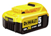 Gul och svart DeWalt 18V XR Li-Ion batteri med 5 Ah kapacitet, batterikontakt på ovansidan.