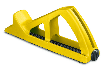 Gul surformhyvel med svart metallblad och plastkropp.