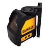 Laserverktyg i gult och svart med texten "DEWALT" på sidan. Har knappar och fäste upptill.