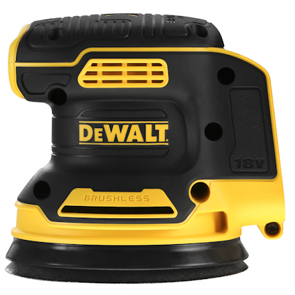Dewalt sladdlös slipmaskin, svart och gul med borstlös motor, 18V.