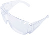 Skyddsglasögon med klar lins och transparenta bågar, synlig ventilation på skalmarna.