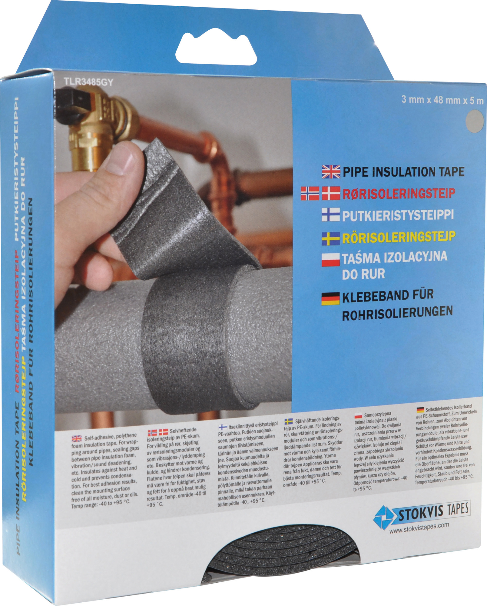 RÖRISOLERINGSTEJP, GRÅ 3 MM X 48 MM X 5 M - Stokvis Tapes