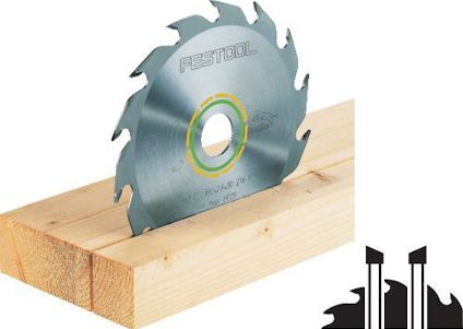 Cirkelsågklinga från Festool placerad på en trälåda.
