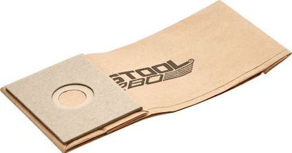 Pappersdammfilter med en rund öppning och texten "TOOL" i svart tryck.
