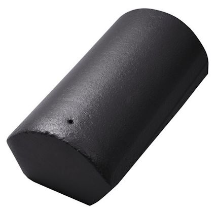 Svart ändnock i metall med halvcirkelformad design och slät yta.