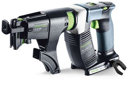 Skruvautomat med ergonomiskt handtag och grön-svarta detaljer. Marken Festool synlig på verktyget.