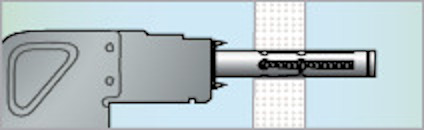 Illustration av en vägg med en borrmaskin som borrar ett hål och ett mätverktyg i hålet.
