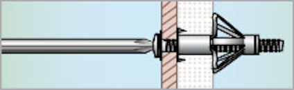 Diagram av ett skruvankare som monteras i en vägg med detaljerad infästning.