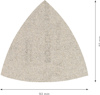 En triangelrund form av sandpapper, 93 mm x 93 mm, med måttangivelse i millimeter.