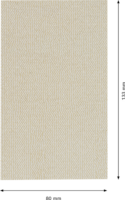 Rektangulärt beige texturerat material med måtten 80 mm x 133 mm.