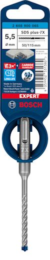 Borrspets med etikett: "Bosch SDS plus-7X, 5,5mm, 50/115mm, 8x50".