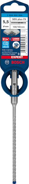 Borr för betong med SDS-plus fattning, 5,5 mm diameter, 100/165 mm längd från Bosch, i förpackning.