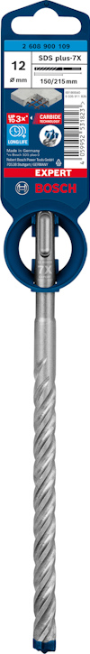 Borr av metall märkt "Bosch Expert SDS-Plus-7X", storlek 12 x 100/160 mm, förpackad i blå plast.