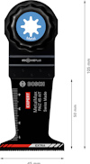 Multiverktygsblad för metall, med rund fästning och märke "Bosch EXERT". Längd 105 mm, bredd 45 mm.