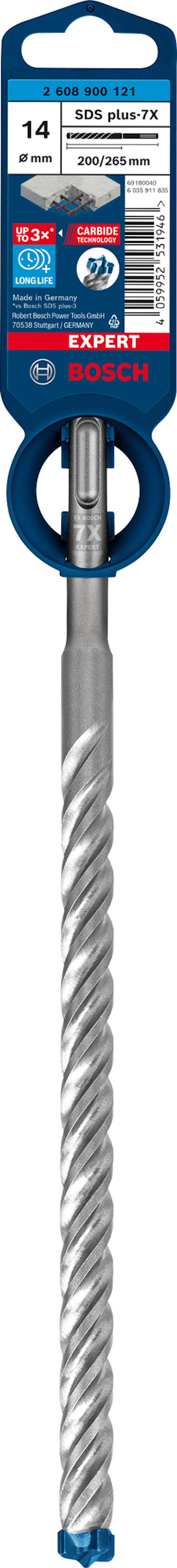 Borr från Bosch, 14 mm x 150 mm storlek, med etikett och spiraldesign.