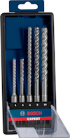 Borrbitsset Bosch Expert med 5 spiralformade borr av varierande storlekar, märkt med storlekarna 5, 6, 6, 8, och 10.