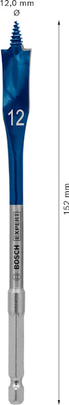 Blå borrspets från Bosch Expert, markering "12", 12,0 mm diameter, 152 mm längd.