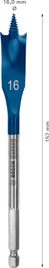 Blå borrbits med text "16" och måttangivelsen 16,0 mm x 152 mm. Bosch branding synlig.