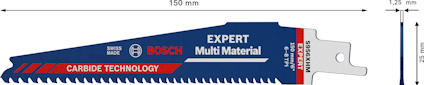 Saw blade, Bosch Expert Multi Material, carbide technology, length 150 mm, thickness 1.25 mm, Swiss made.