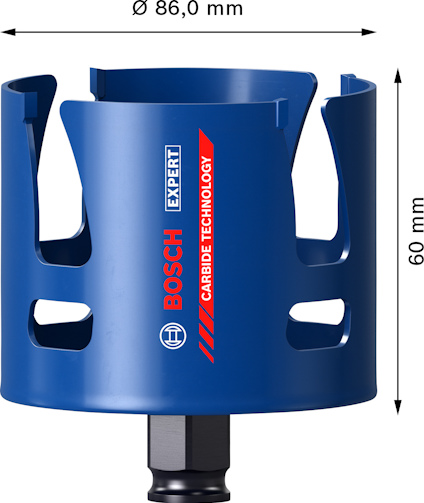 Cirkelsågklinga i blått, Bosch Expert, Ø 86,0 mm, höjd 60 mm, Carbide Technology-etikett.