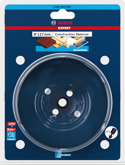 Förpackning med Bosch Expert klinga för konstruktionsmaterial, 127 mm diameter, MultiMaterial.
