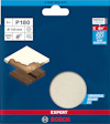 Förpackning med Bosch slippapper P180, 125 mm, 5-pack. Expert, dammreducering.