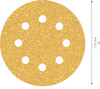 Rundt sandpapper med åtta hål, 115 mm i diameter, gyllengul yta.