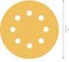 Rundt sandpapper med åtta hål, 115 mm i diameter.