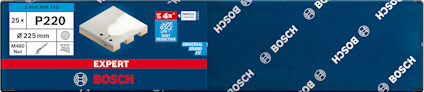 Förpackning med Bosch Expert runda slipark P220, 25 stycken, 225 mm, för målningsborttagning.
