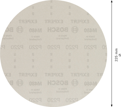 Rundt sandpapper med märkningen "Bosch P320" och en diameter på 225 mm.