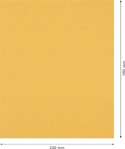 Gult sandpapper med måtten 230 mm bred och 280 mm hög.