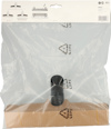 Rund svart borste i plastförpackning med återvinningstecken.