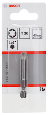 Förpackning med en Bosch T 30 bits, 1/4" storlek, 49 mm längd.