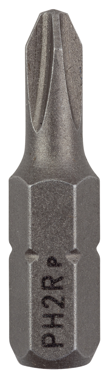 Bits med texten "PH2R" präglad på sidan, grå färg, har en stjärnformad spets.