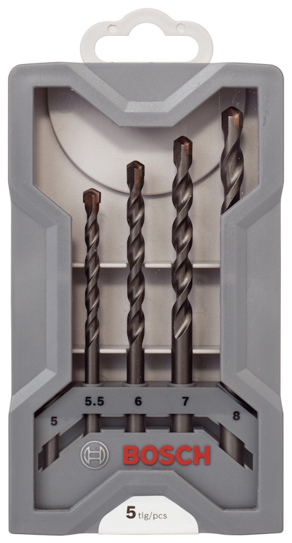 Förpackning med Bosch-borrset som innehåller fem borrlängder märkta 5,5 till 8.