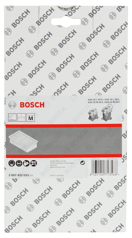 Förpackning med Bosch-slipband, grå och röd design, Bosch-logotyp upprepad. Streckkod och produktinfo längst ner.