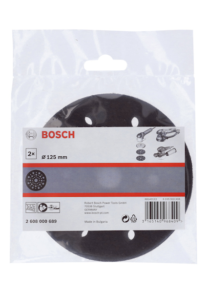 Förpackning med två slippapper, Ø 125 mm, Bosch, streckkod 3165140940005.