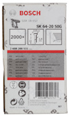 Förpackning med Bosch spik GSK 18 V-LI, 2000 st, mått 2,8 mm x 64 mm, typ GSK 18 V-LI, galvaniserad.