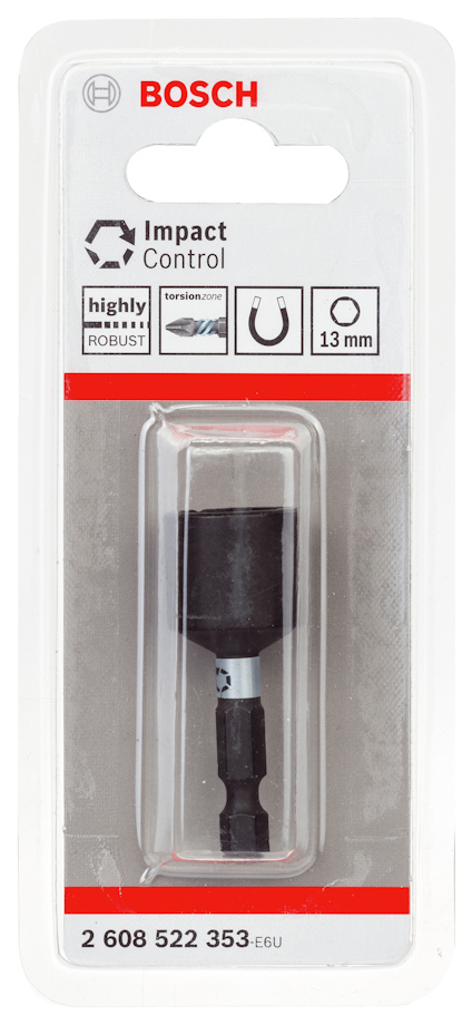 Förpackning med Bosch Impact Control hylsa, 13 mm, artikelnummer 2 608 522 353.