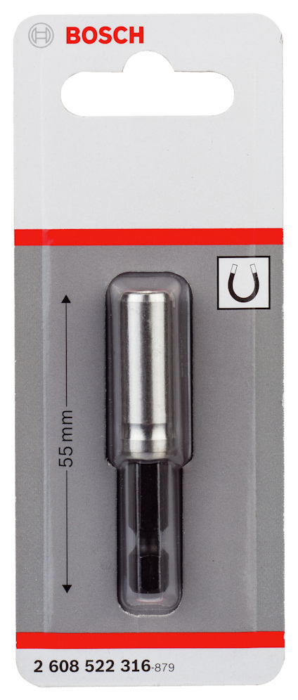 Förpackning med Bosch-bitshållare, längd 55 mm, artikelnummer 2 608 522 316.