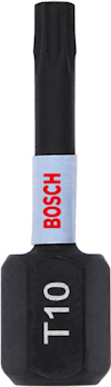 Bit med texten "T10" och varumärket "Bosch" tryckt på en etikett.