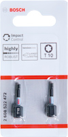 Förpackning med två Bosch T10 skruvbits, märkta "Impact Control" och "highly robust".