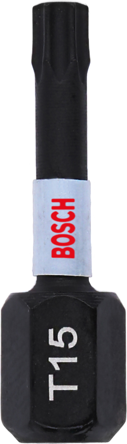 Svart bits med märkningen "T15" och texten "BOSCH" på en ljus etikett.