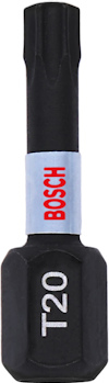 Svart bits med T20-märkning och Bosch-logotyp på en grå ring runt skaftet.