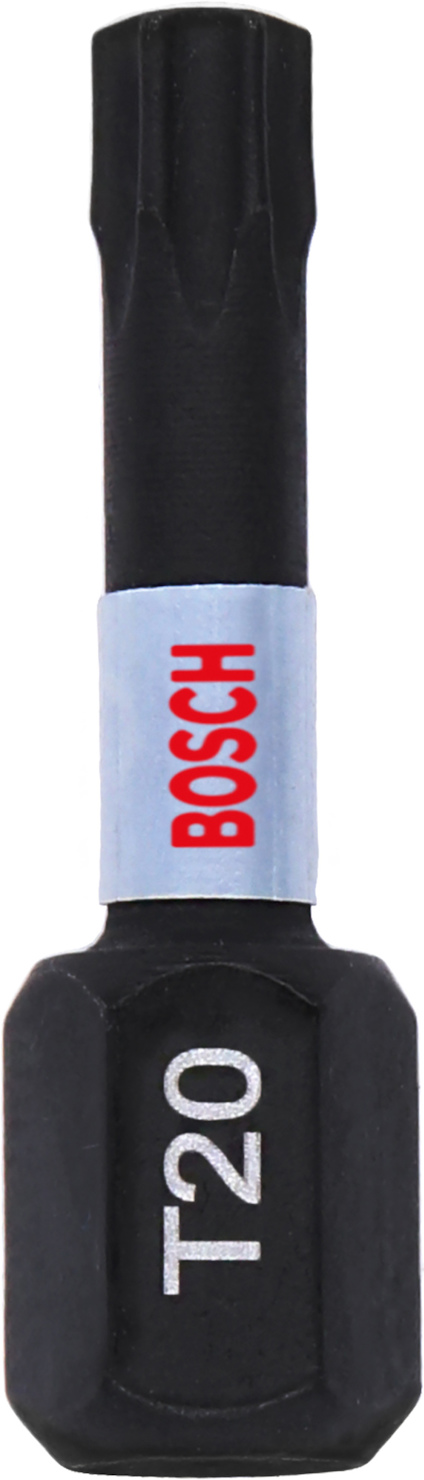 Svart bits med T20-märkning och Bosch-logotyp på en grå ring runt skaftet.
