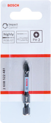 Skruvmejselbits i förpackning, Bosch-märke, PH2, Impact Control, artikelnummer 2 608 522 481.