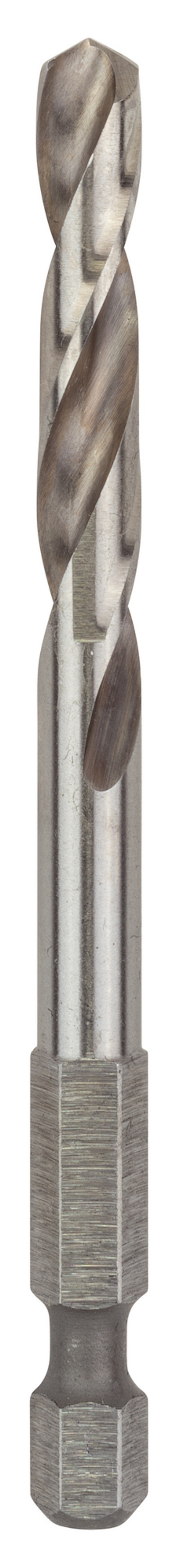 Centrumborr i metall med sexkantigt fäste och spiralformade skär.