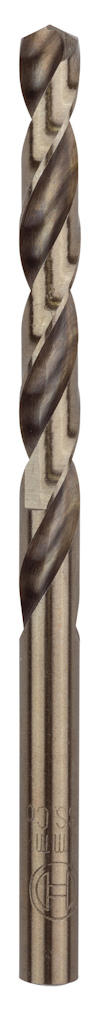 Metallborr i grå metall med spiralformad borrdel och cylindrisk skaft. HSS-stämpel synlig på skaftet.