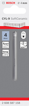 Borr från Bosch, CYL-9, SoftCeramic, Ø 4 mm, förpackad med text och logotyper.